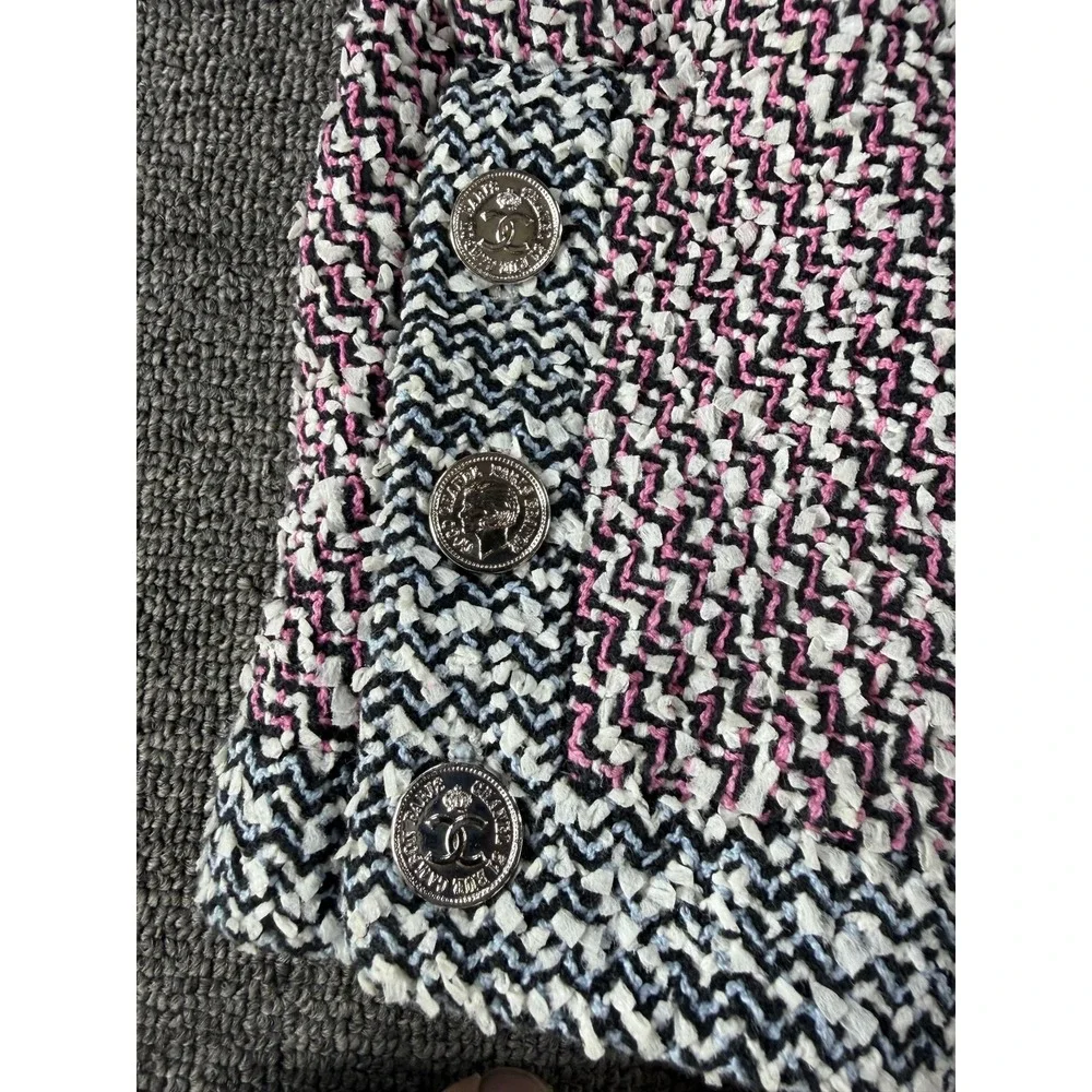 Vintage Chanel Coat Womens 38 Tweed Chain Hem Logo Buttons France 90s Authentic